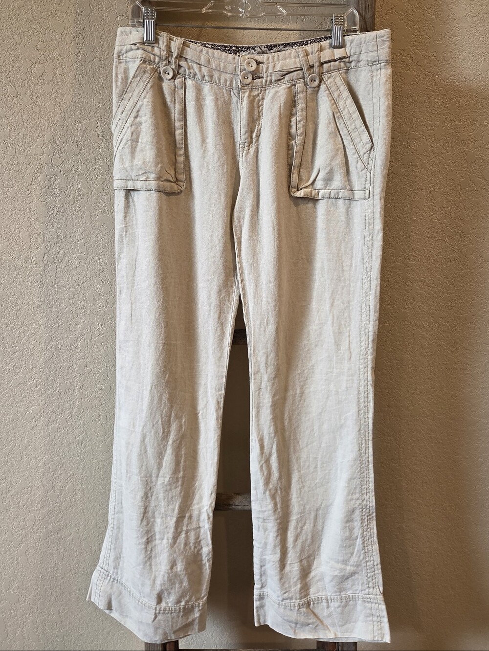 BKE Linen Women's Casual Wide-Leg Linen Pants in Cream - Size 29